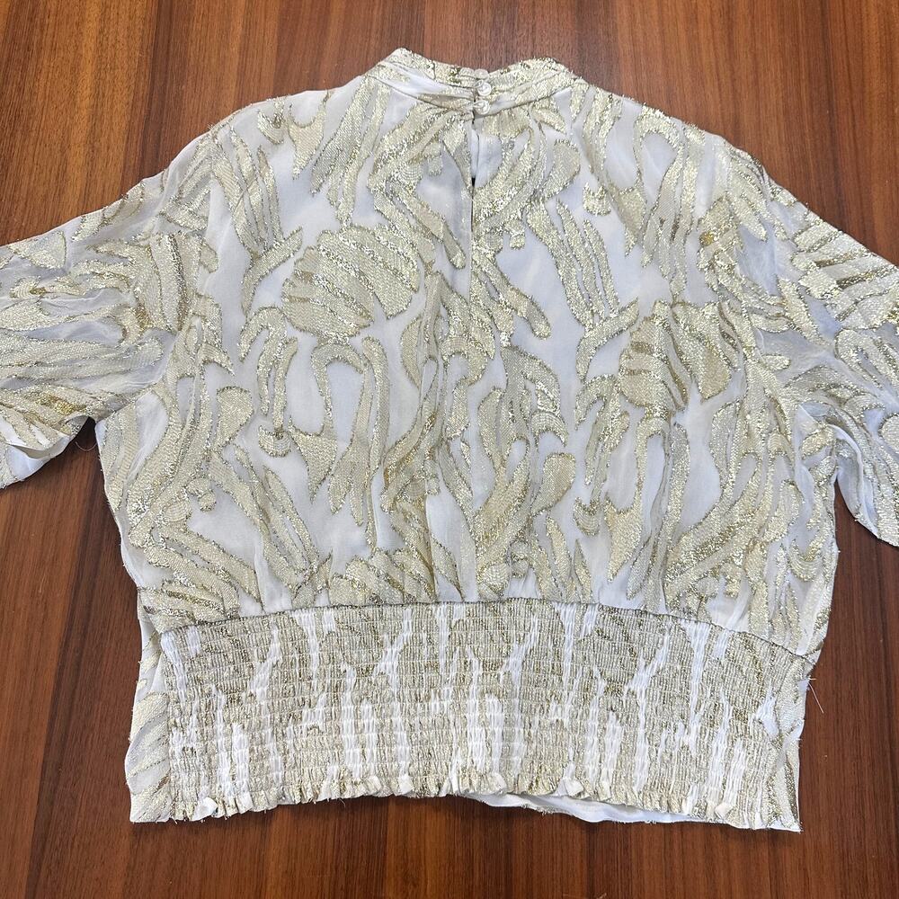Parker the‎ Piper Gold Metallic Peplum Top, Floral, Holiday, Christmas, XL - Picture 6 of 10